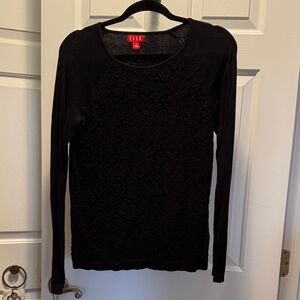 Elle Black Lace-Front Long Sleeve Tee
